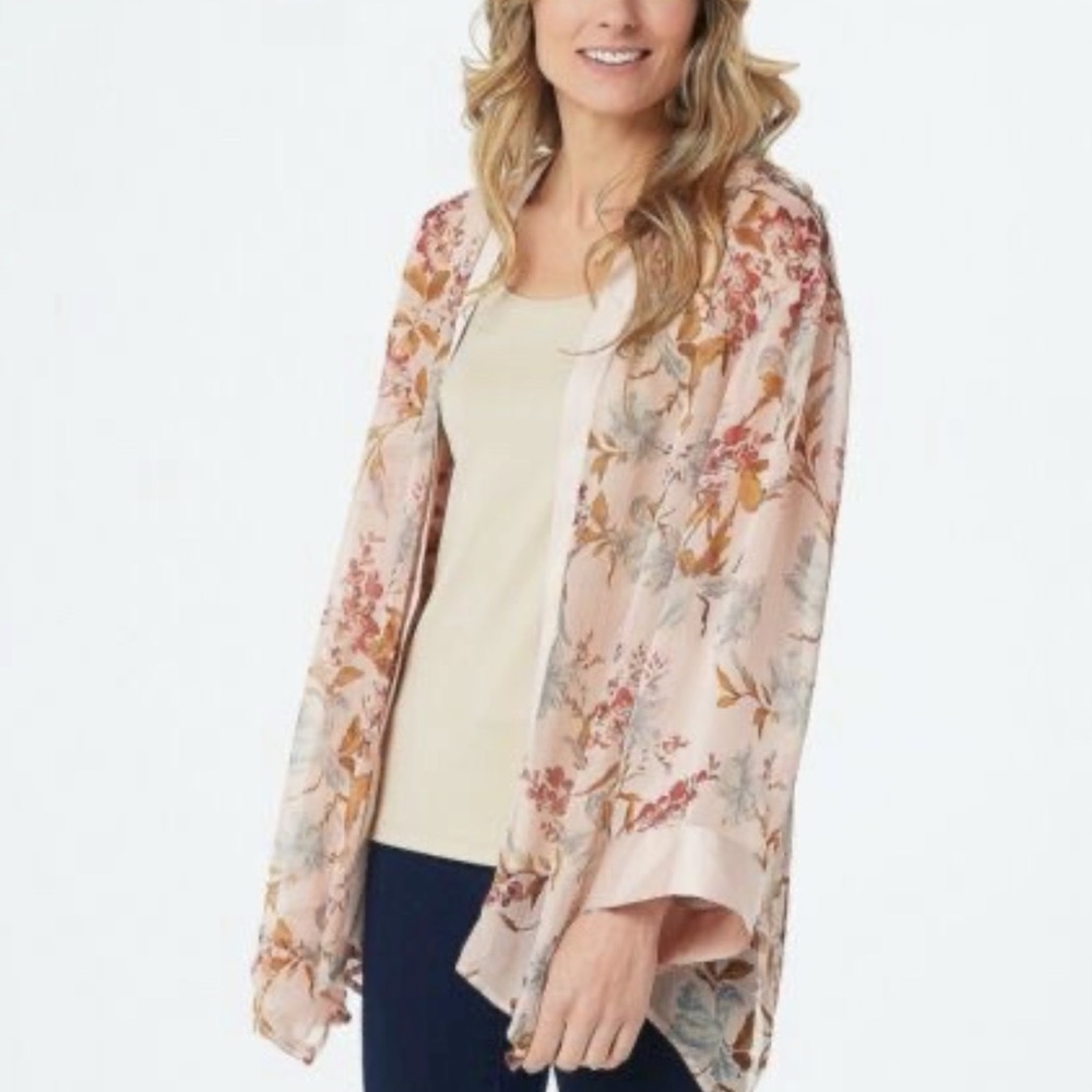 Vince Camuto Graceful Wildflower Sheer Open Front Kimono Small NWT